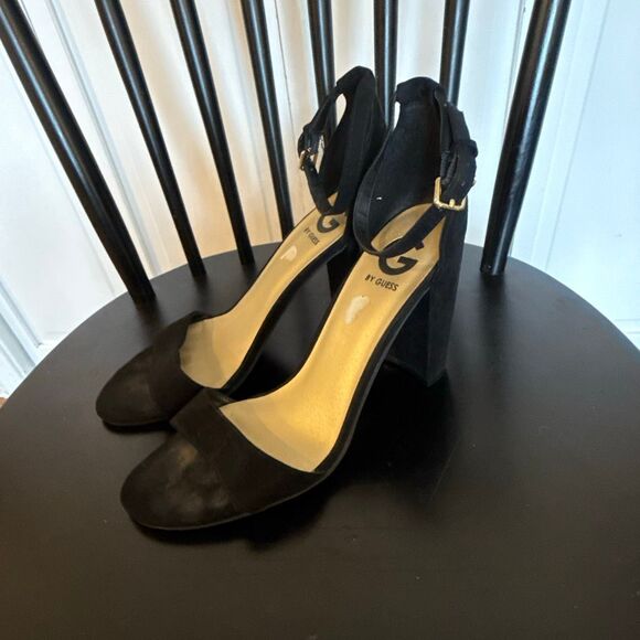 Guess suede black block heel strappy sandals 8.5 - Picture 5 of 11